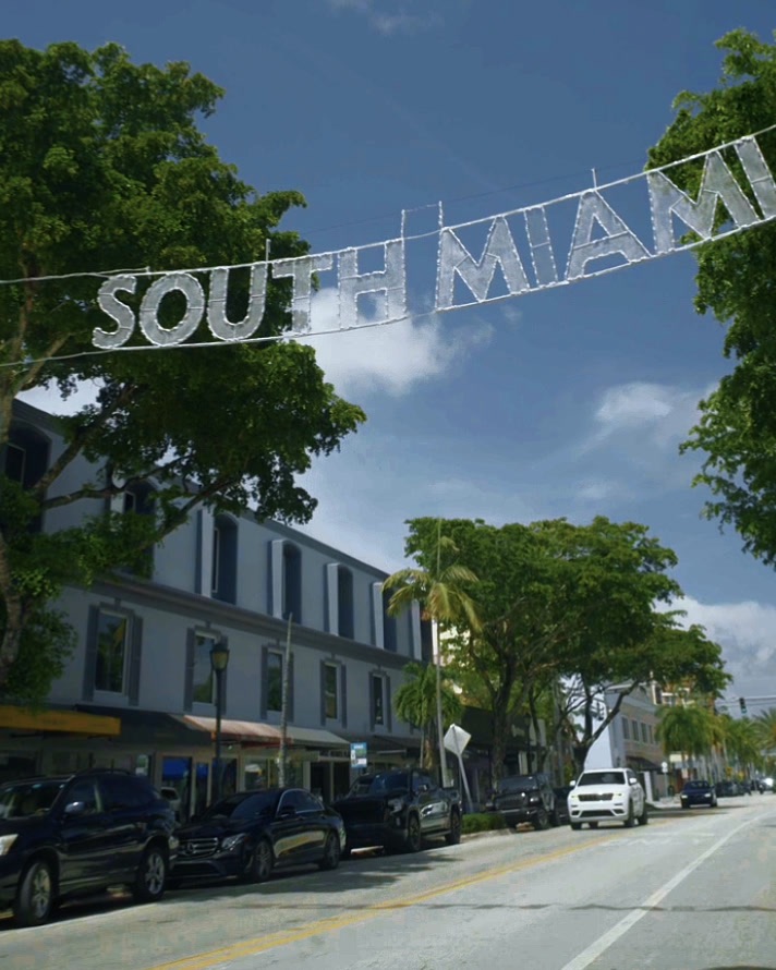 The South Miami sign over Sunset Drive, Florida